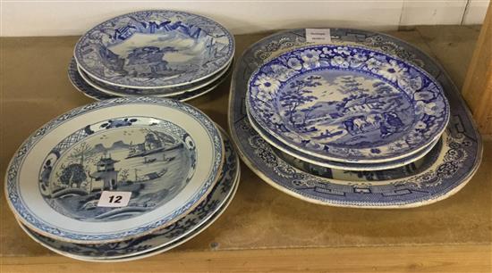 Blue and white plates, incl Chinese